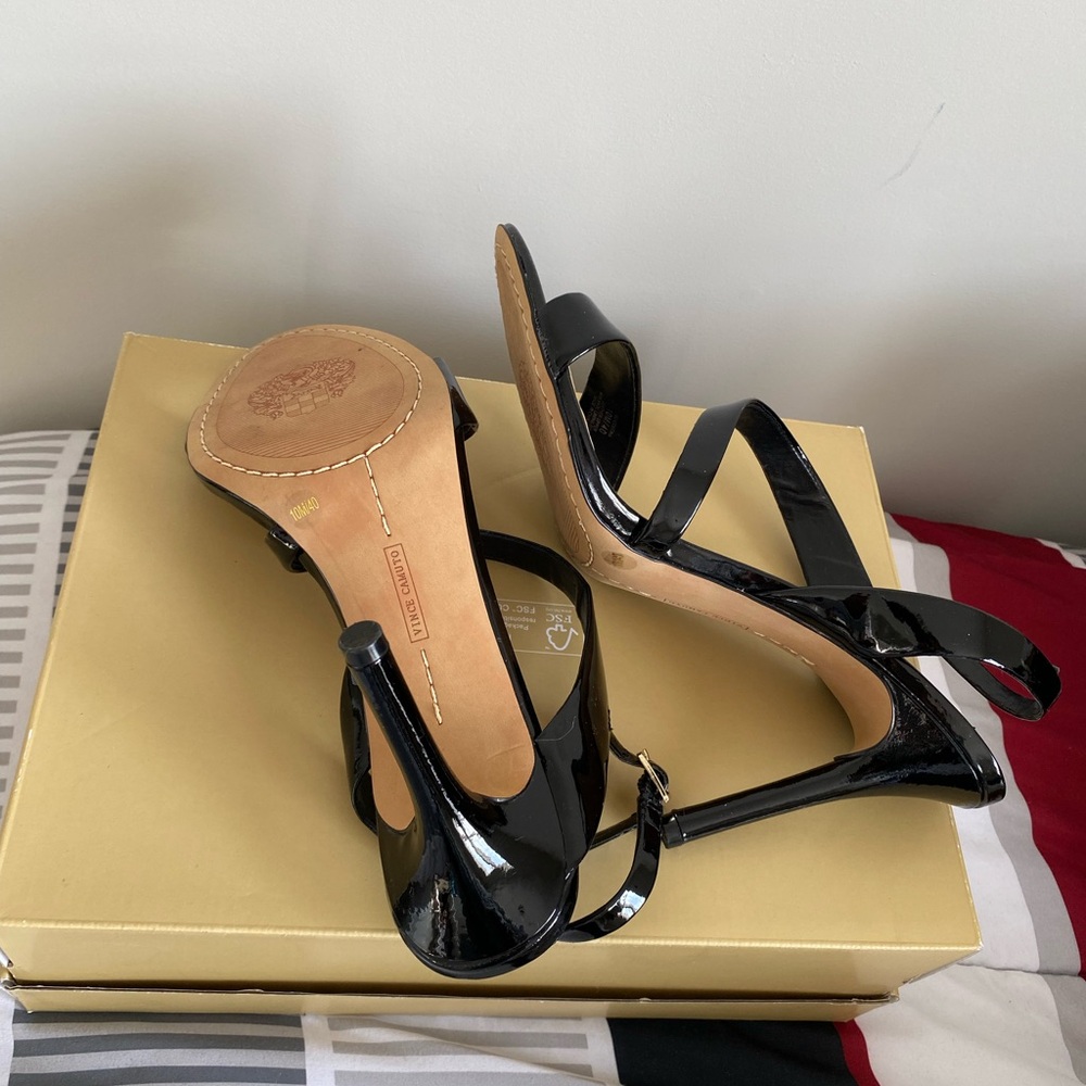 Vince Camuto Black Patent Strappy Stiletto Heels - NWOT Size 10M - Picture 5 of 6